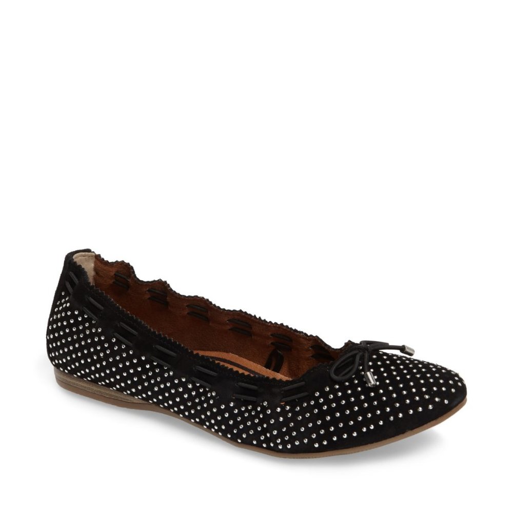 Tamaris NEW Ballerinas Flats Metallic Studs Shoe BLACK Suede Leather Womens 7.5